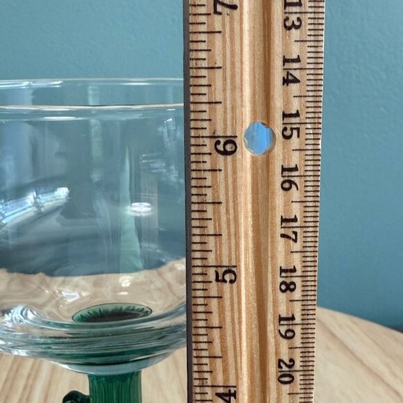 NOS Libbey Cactus Margarita Glasses Set Of 5 Green Stem Clear Bowl 12 Oz Vintage - Picture 6 of 7